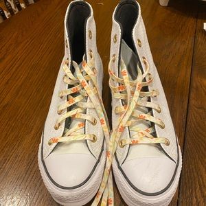 Converse White High-Top Sneakers with Orange Accents